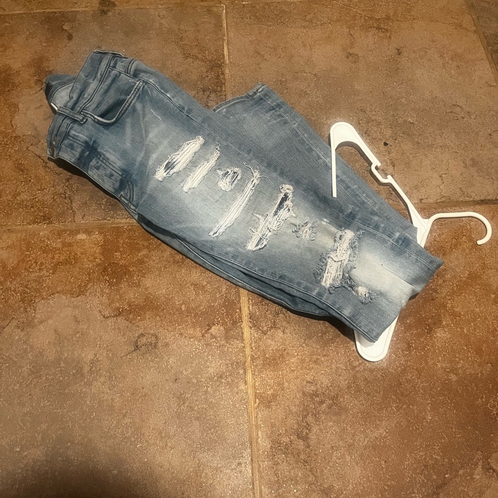 AMIRI Light Blue Denim with Black Leather Patch